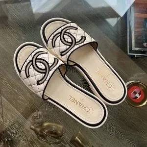 CHANEL | Shoes | Chanel Quilted Cc Logo Sandals White Size